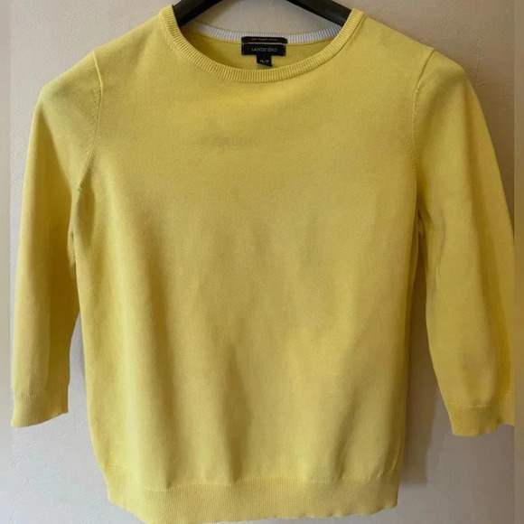 Lands End Women's yellow Crew Neck Sweater size medium petite - Picture 1 of 8